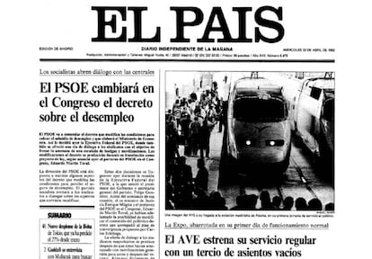 Portada de EL PAÍS del 22 de abril de 1992 (<a href="http://ep00.epimg.net/descargables/2017/04/20/59bd6d4dba655c044718a07c764f437c.pdf">ver PDF completo</a>).