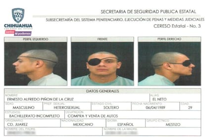 Ficha policial de Ernesto Alfredo Piñón de la Cruz, alias 'El Neto'.