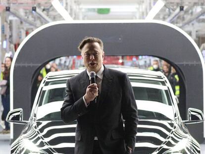 El fundador de Tesla, Elon Musk, en la inauguración de una planta en Alemania, a finales de marzo.