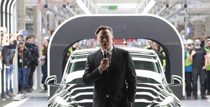 El fundador de Tesla, Elon Musk, en la inauguración de una planta en Alemania a finales de marzo.