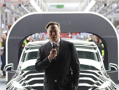 El fundador de Tesla, Elon Musk, en la inauguración de una planta en Alemania a finales de marzo.