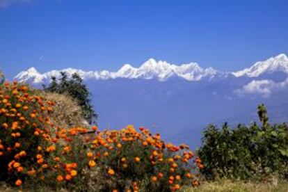 El Himalaya visto desde el mirador de Nagarkot.