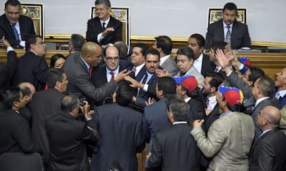 Tension at the National Assembly in Venezuela on Tuesday.