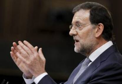 El presidente del Gobierno, Mariano Rajoy, durante su comparecencia hoy ante el pleno del Congreso.