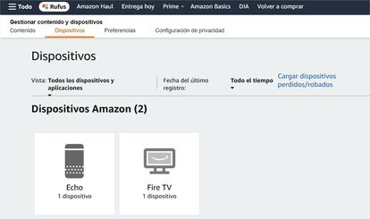 Dispositivos vinculados a una cuenta de Amazon