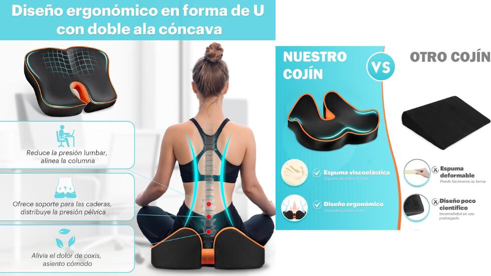 Mejora la postura, alivia la presión y favorece la circulación.