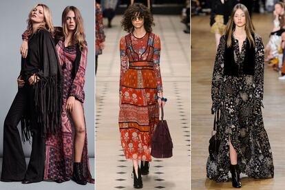 Espíritu boho
	

	Los años setenta no nos abandonan. Los vestidos vaporosos, los estampados florales, los flecos y los chalecos insisten en seguir formando parte de nuestro armario cuando bajen las temperaturas. Las imágenes de Kate Moss y Cara Delevingne para Mango o los diseños de Burberry Prorsum o Chloé dan buena cuenta de ello.