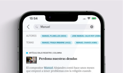 A search for the term "Manuel" on the updated EL PAÍS app.