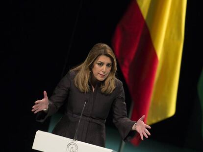 La presidenta de la Junta de Andaluc&iacute;a, Susana D&iacute;az, durante la entrega de Medallas de Andaluc&iacute;a, en Sevilla.