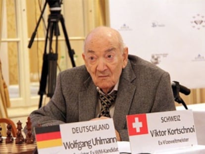 Korchnói, en 2015, durante su duelo con Uhlmann en Zúrich.