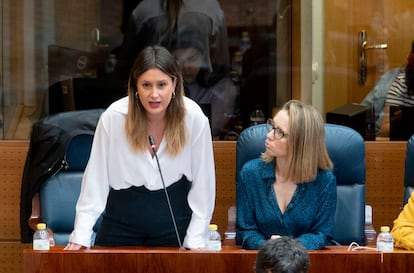 La coportavoz de Unidas Podemos en la Asamblea de Madrid y candidata a la presidencia regional, Alejandra Jacinto, interviene este jueves en el pleno.  