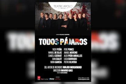 Cartel promocional de la obra 'Todos pájaros' en el Teatro Apolo de Barcelona.