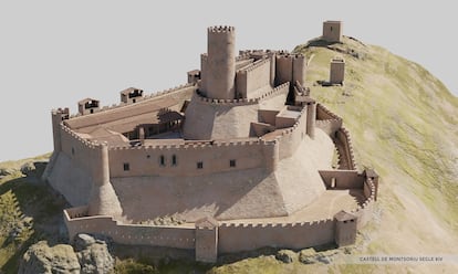 Recreación en 3D del castillo de Montsoriu en el siglo XIV.