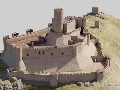 Recreación en 3D del castillo de Montsoriu en el siglo XIV.