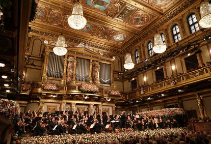 View of the golden hall of the Musikverein, where the New Year's Concert is held, in Vienna. 