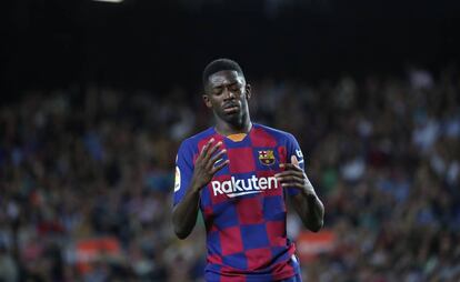 Dembélé ante el Sevilla el domingo.