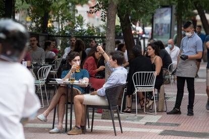 Terrazas en la calle de Santa Engracia, en Madrid, a mediados de agosto.