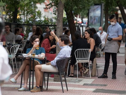 Terrazas en la calle de Santa Engracia, en Madrid, a mediados de agosto.