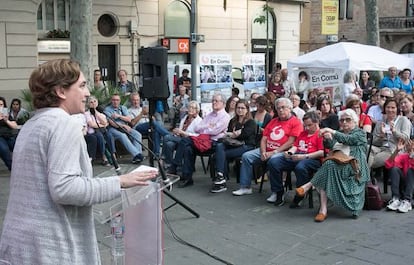 Ada Colau, durante el acto del lunes en Sarrià.