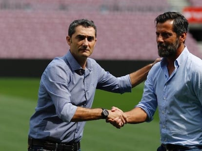 Valverde y S&aacute;nchez Flores recuperan la tradici&oacute;n foto del derbi catal&aacute;n. 