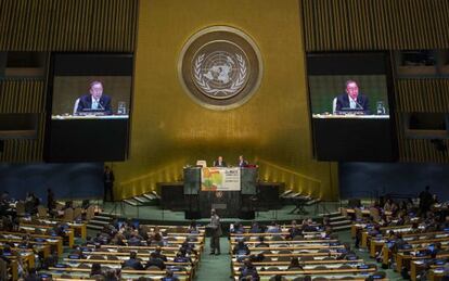 O secretário geral das Nações Unidas, Ban Ki-moon, durante sua intervenção nesta terça-feira.