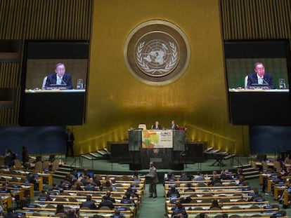 O secretário geral das Nações Unidas, Ban Ki-moon, durante sua intervenção nesta terça-feira.