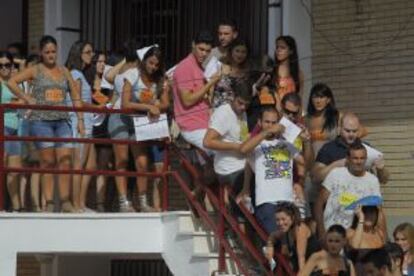 Hopefuls wait in line at Tuesday’s casting session.