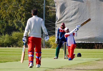 An MCC player batting during a match in La Manga.