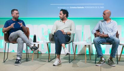 De izquierda a derecha: Dino Zweig, CEO en Ikikai de Hune; Felipe Turell, cofundador de Proyectos Conscientes, CEO de Mo de Movimiento y Tramo, y Juan Cereijo, fundador y CEO de Cerveza Mica. 