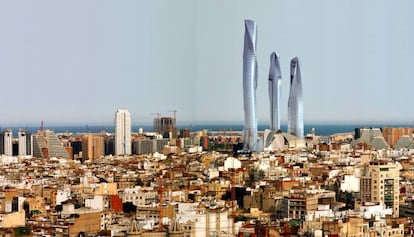 Las tres torres de Calatrava ideadas para coronar la Ciudad de las artes y las ciencias de Valencia.