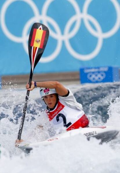 Maialen Chourraut, durante su descenso en aguas bravas