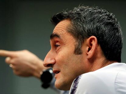 Valverde, en la rueda dde prensa del Barcelona.