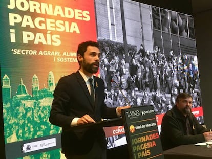 El presidente del Parlament, Roger Torrent, el pasado s&aacute;bado en un acto de Uni&oacute; de Pagesos