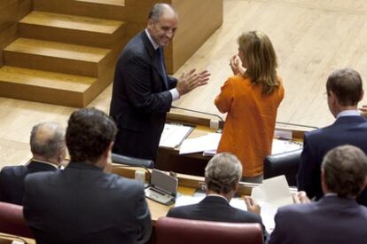 Francisco Camps, ayer en las Cortes valencianas, en los escaños reservados al Consell.