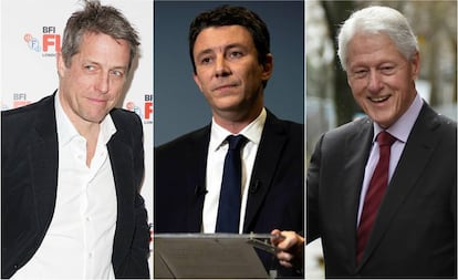 Hugh Grant, Benjamin Griveaux y Bill Clinton.