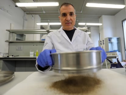 Fernando T. Maestre, ecólogo. director del laboratorio de ecología de zonas áridas y cambio global de la Universidad de Alicante. En la imagen, el investigador criba tierra en su laboratorio.