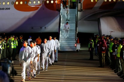 Migrantes deportados, en Maiquetía, Venezuela, el 20 de febrero de 2025.