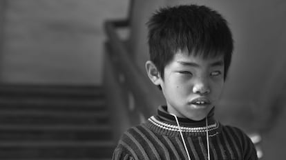 Alumno del Blind school Negyen dinh chieu Hanoi Vietnam, en enero de 2011.