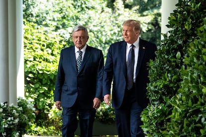 Donald Trump y Andrés Manuel López Obrador en la Casa Blanca, durante una visita del entonces presidente mexicano, en julio de 2020.  