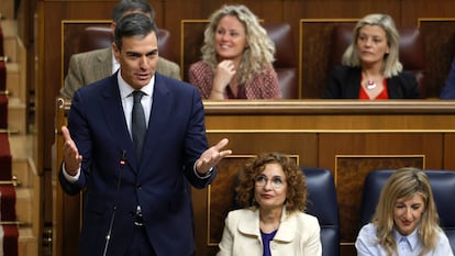 El presidente del Gobierno, Pedro Sánchez, durante la sesión de control al Gobierno este miércoles en el Congreso de los Diputados.