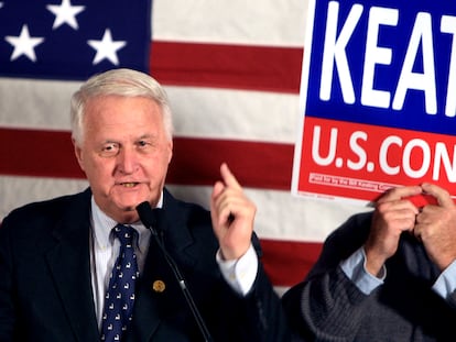 Rep. William Delahunt, D-Mass., speaks at Rep.-elect Bill Keating's victory party in Quincy, Mass., on Nov. 2, 2010.