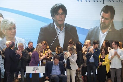 Puigdemont en videoconferència després de conèixer els resultats.