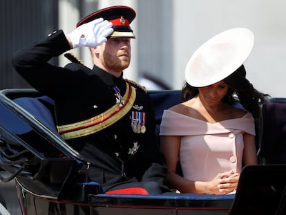 Enrique y Meghan Markle, durante la ceremonia en honor de Isabel II.