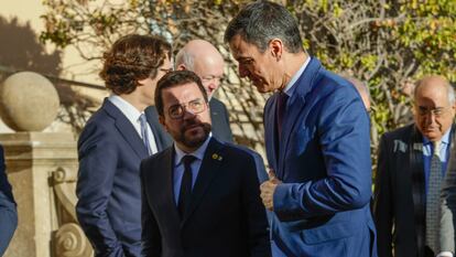 El presidente del Gobierno, Pedro Sánchez y el president de la Generalitat, Pere Aragonès, en la inauguración del superordenador MareNostrum 5, en Barcelona.