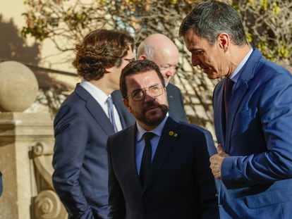 El presidente del Gobierno, Pedro Sánchez y el president de la Generalitat, Pere Aragonès, en la inauguración del superordenador MareNostrum 5, en Barcelona.