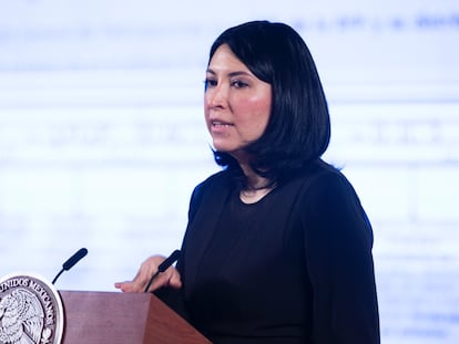 Victoria Rodríguez Ceja, durante la conferencia matutina del 4 de noviembre en Ciudad de México.