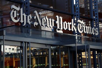 Fachada del las oficinas de The New York Times, en Nueva York, en agosto de 2020.