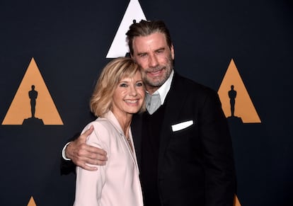 Olivia Newton-John y John Travolta, en una fiesta por el 40º aniversario de la película 'Grease', en Beverly Hills, California, en agosto de 2018.