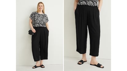 Pantalón culotte en talla grande de mujer con diseño arrugado y disponible en C&A.