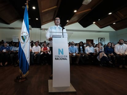 O dirigente Yubrank Suazo na apresentação da Coalizão Nacional da Nicarágua, nesta terça-feira.